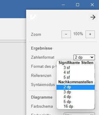 Jamovi Einstellung Nachkommastellen.