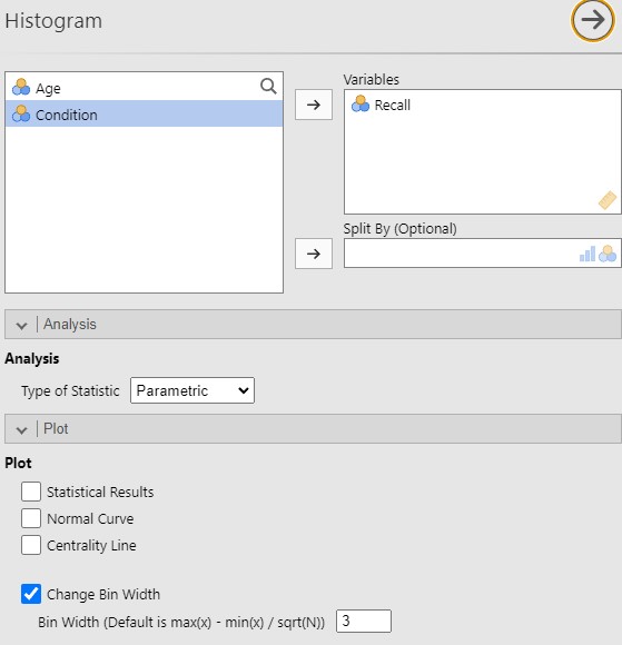 Jamovi setzen der Analyseparameter.