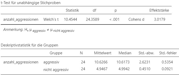 Jamovi Ausgabe.