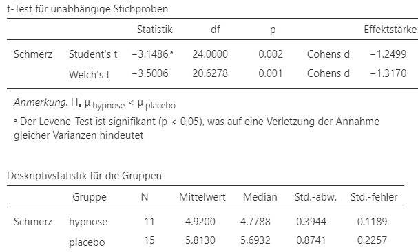 Jamovi Ausgabe.